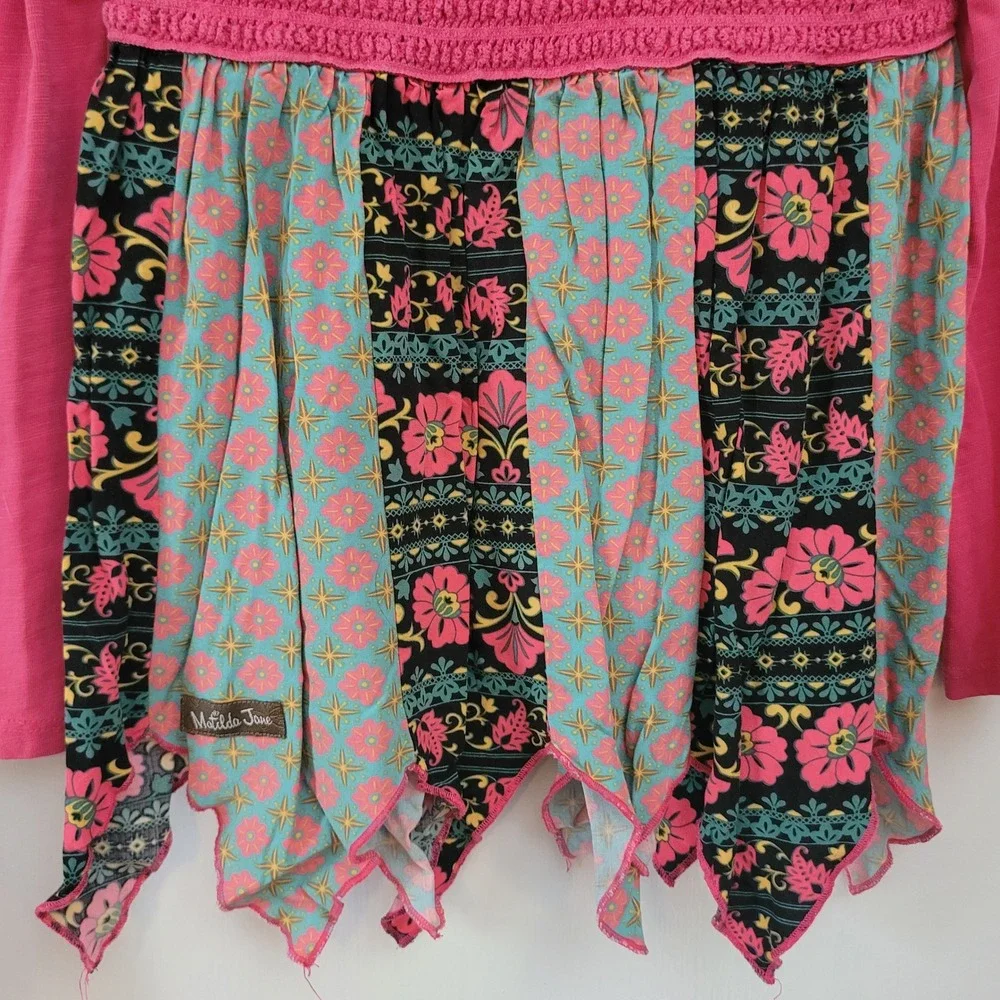 Matilda Jane Lot of 2 Size 6 Long‎ Sleeve Dresses Pink Floral Handkerchief Hem